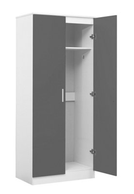 REFLECT 2 Door Plain Wardrobe in Gloss Grey Door Fronts and Matt White Carcass