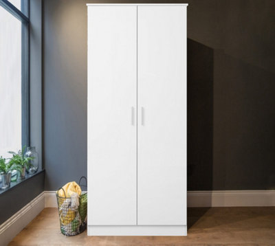 REFLECT 2 Door Plain Wardrobe in Gloss White Door Fronts and Matt White Carcass