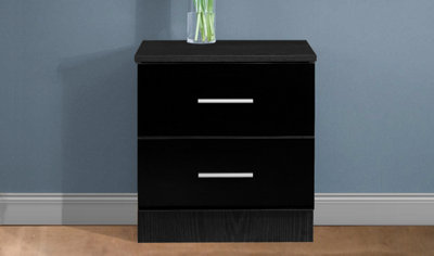 REFLECT 2 Drawer Bedside Cabinet in Black Gloss Fronts and Black Oak Carcass