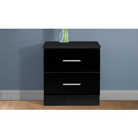 REFLECT 2 Drawer Bedside Cabinet in Black Gloss Fronts and Black Oak Carcass