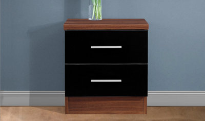 REFLECT 2 Drawer Bedside Cabinet in Black Gloss Fronts and Walnut Carcass