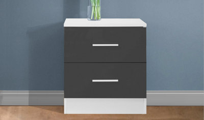 REFLECT 2 Drawer Bedside Cabinet in Grey Gloss Fronts and Matt White Carcass