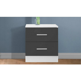 REFLECT 2 Drawer Bedside Cabinet in Grey Gloss Fronts and Matt White Carcass
