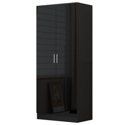 Reflect 3 Piece Wardrobe Bundle | 2 Door Corner + 2 Door Plain + 1 Door Plain | Black Gloss & Black Oak Finish | H: 180cm X W: 179cm X D