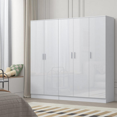Reflect 2pc Wardrobe Bundle - 3 Door Plain + 2 Door Plain - White Gloss ...