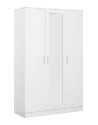 REFLECT 3 Door Mirrored Wardrobe in Gloss White Door Fronts and Matt White Carcass