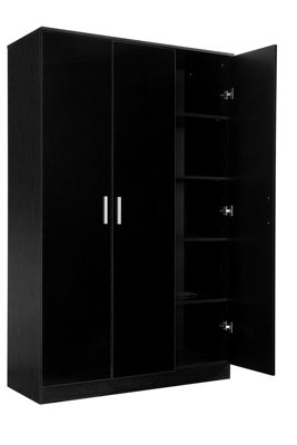 REFLECT 3 Door Plain Wardrobe in Gloss Black Door Fronts and Black Oak ...