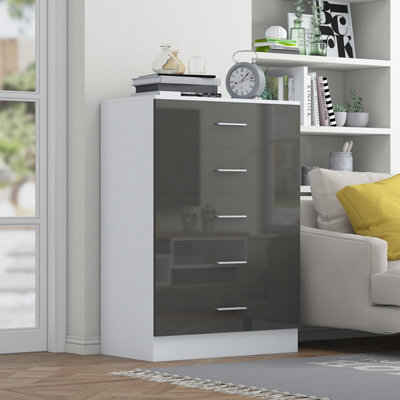 REFLECT 5 Drawer Chest in Gloss Grey Drawer Fronts and Matt White Carcass (H)100cm (W)70cm (D)40cm