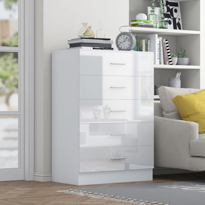 REFLECT 5 Drawer Chest in Gloss White Drawer Fonts & Matt White Carcass (H)100cm (W)70cm (D)40cm
