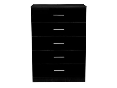 REFLECT 5 Drawer Chest of Drawers in Gloss Black Drawer Fronts and Black Oak Carcass