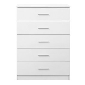REFLECT 5 Drawer Chest of Drawers in Gloss White Drawer Fonts and Matt White Carcass