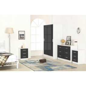 REFLECT XL 2 Door Sliding Wardrobe and 6 Drawer Chest and 2x 3 Drawer Bedsides SET in Gloss Grey and Matt White