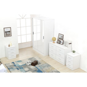 REFLECT XL 2 Door Sliding Wardrobe and 6 Drawer Chest and 2x 3 Drawer Bedsides SET in Gloss White and Matt White