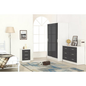 REFLECT XL 2 Door Sliding Wardrobe and 6 Drawer Chest and 3 Drawer Bedside SET in Gloss Grey and Matt White