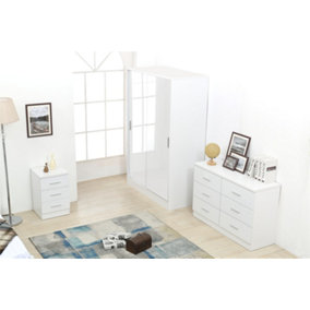REFLECT XL 2 Door Sliding Wardrobe and 6 Drawer Chest and 3 Drawer Bedside SET in Gloss White and Matt White