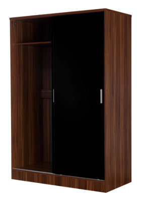 REFLECT XL 2 Door Sliding Wardrobe in Gloss Black Door Fronts and Walnut Carcass