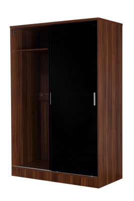 REFLECT XL 2 Door Sliding Wardrobe in Gloss Black Door Fronts and Walnut Carcass