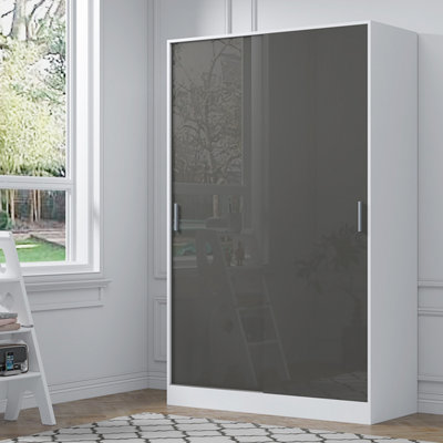 REFLECT XL 2 Door Sliding Wardrobe in Gloss Grey Door Fronts and Matt White Carcass (H)180cm (W)120cm (D)58cm
