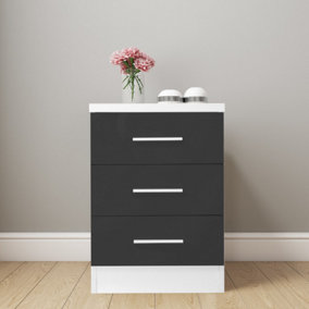 REFLECT XL 3 Drawer Bedside Cabinet in Grey Gloss Fronts and Matt White Carcass