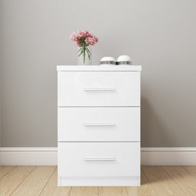 REFLECT XL 3 Drawer Bedside Cabinet in White Gloss Fronts and Matt White Carcass