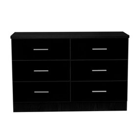 REFLECT XL 6 Drawer Chest of Drawers in Gloss Black Drawer Fronts and Black Oak Carcass