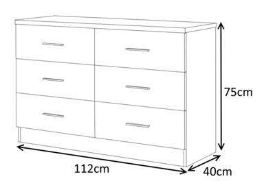 REFLECT XL 6 Drawer Chest of Drawers in Gloss Black Drawer Fronts and Black Oak Carcass