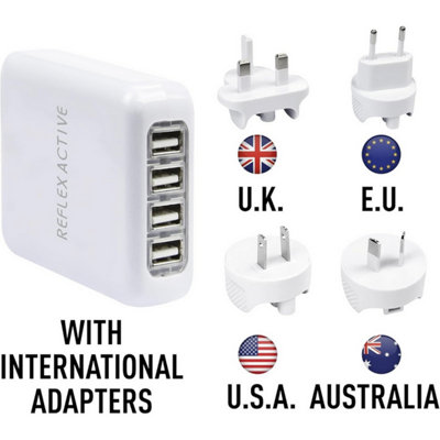 Reflex Active Power Pro Travel Plug Universal Adapter With 4 Port USB ...