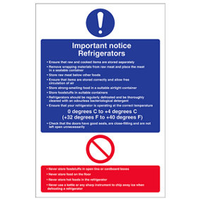 Refrigerators Important Notice Sign - Rigid Plastic - 200x300mm (x3)