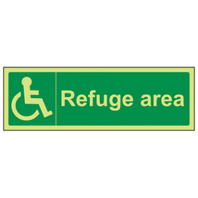 Refuge Area Fire Assembly Point Sign - Glow in the Dark 300x100mm (x3)