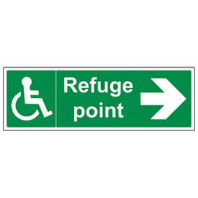Refuge Point Arrow RIGHT Fire Sign - Adhesive Vinyl - 300x100mm (x3)