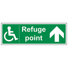 Refuge Point Arrow UP Fire Safety Sign - Adhesive Vinyl 300x100mm (x3)