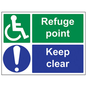 Refuge Point Keep Clear Emergency Sign - Adhesive Vinyl 400x300mm (x3)