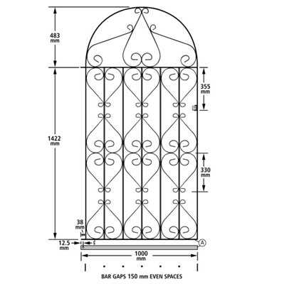 REGA Metal Scroll Tall Bow Top Garden Gate 1067mm GAP x 1905mm High RBZP44