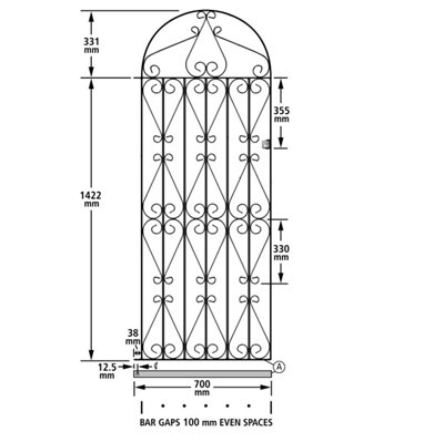 REGA Metal Scroll Tall Bow Top Garden Gate 762mm GAP x 1753mm High RBZP40