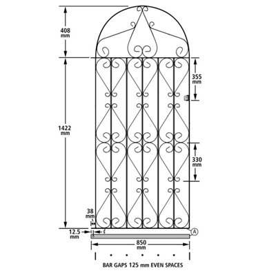 REGA Metal Scroll Tall Bow Top Garden Gate 914mm GAP x 1830mm High RBZP42