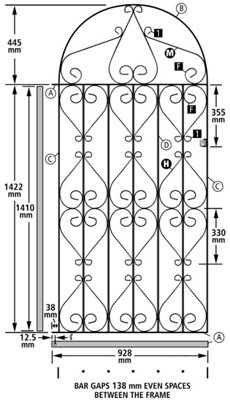 REGA Metal Scroll Tall Bow Top Garden Gate 991mm GAP x 1867mm High RBZP43