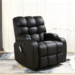 Regal 10 In 1 Recliner Chair Rocking Massage Swivel Heated Gaming Bonded Leather Armchair (Black)