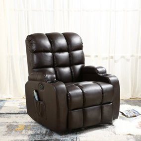 Regal 10 In 1 Recliner Chair Rocking Massage Swivel Heated Gaming Bonded Leather Armchair (Brown)