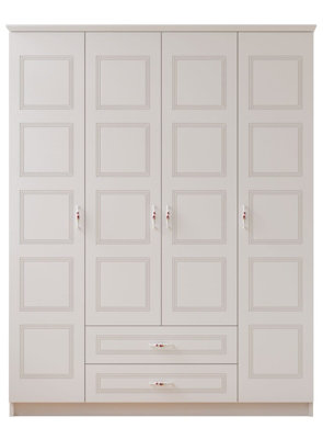 REGAL 4 Door 2 Drawer White Wardrobe