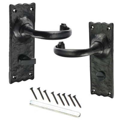 Regal Suite Black Door Handle on Bathroom Plate Vintage Scroll Lever Traditional Victorian Style Handle for Internal External Door