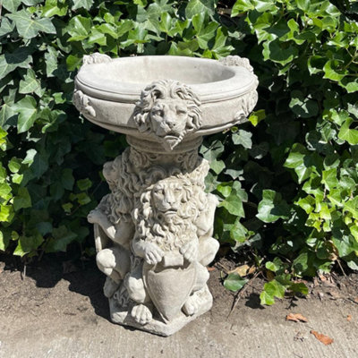 Regal Three Lions Stone cast Birdbath