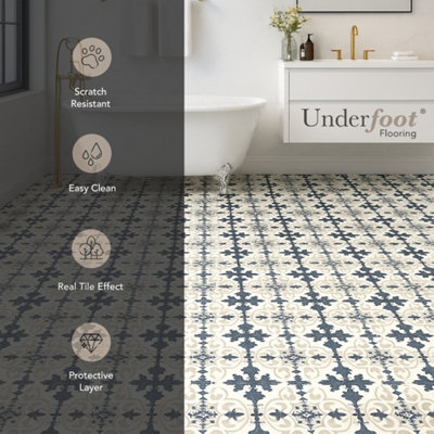 Regal Tile Effect Vinyl Flooring DIY Elegant Vinyl Flooring Roll Non-Slip Easy Clean Waterproof Lino Vinyl Floor
