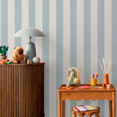 Regency Stripe Wallpaper Pale Blue / Cream World of Wallpaper 1122