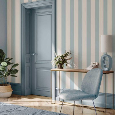 Regency Stripe Wallpaper Pale Blue / Cream World of Wallpaper 1122