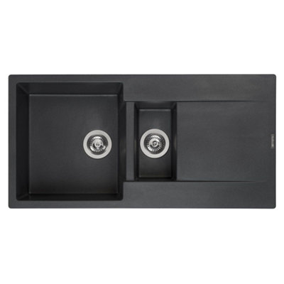 Reginox AMSTERDAM 15 BS Black Silvery 1.5 Bowl Inset Reversible Granite Kitchen Sink