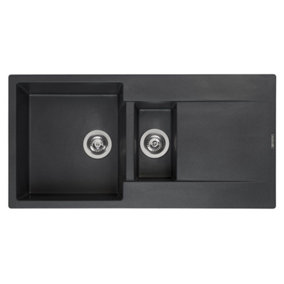 Reginox AMSTERDAM 15 BS Black Silvery 1.5 Bowl Inset Reversible Granite Kitchen Sink