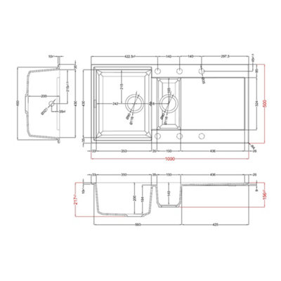 Reginox EASY 475 W White 1.5 Bowl Inset Reversible Granite Kitchen Sink
