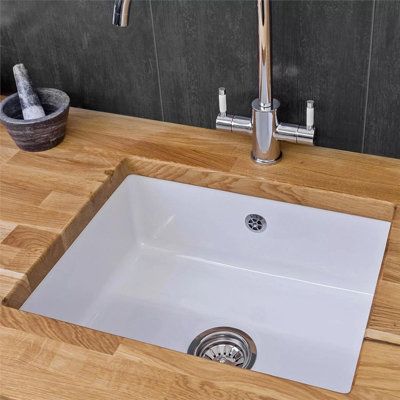 Reginox Mataro II Undermount White Ceramic Single Bowl Kitchen Sink With Waste