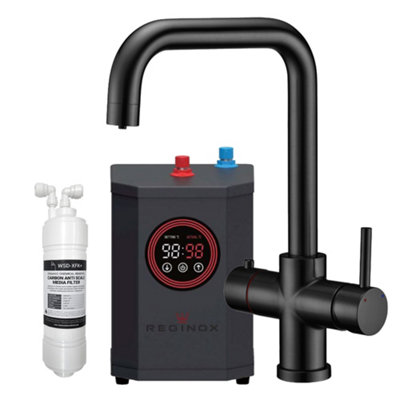 Reginox Matt Black Brass Square Neck TRIBEZI MATT BLACK 3IN1 Boiling Hot  Water Tap Deck Mounted | DIY at Bu0026Q