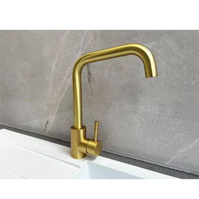 Reginox Salina BG Brushed Gold Single Lever Square Neck Kitchen Tap